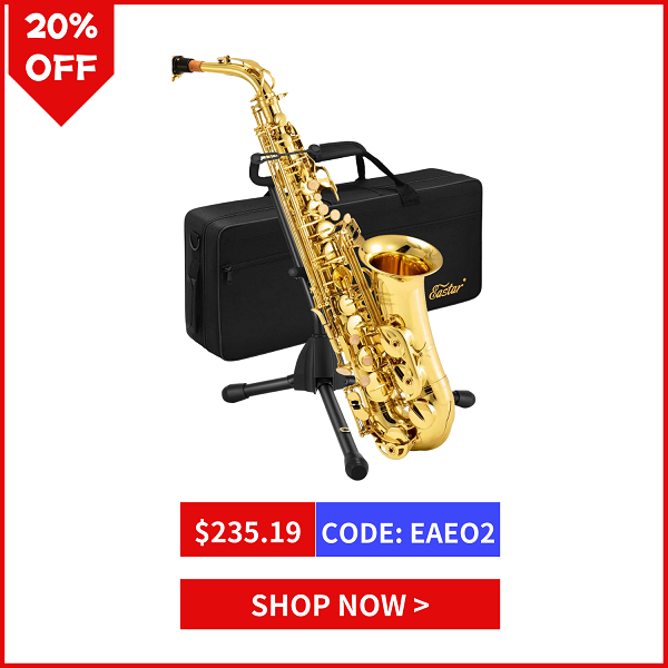 Eastar AS-Ⅱ Student Alto Saxophone E Flat Gold Lacquer Alto Beginner Sax Full Kit With Carrying Sax Case Mouthpiece Straps Reeds Stand