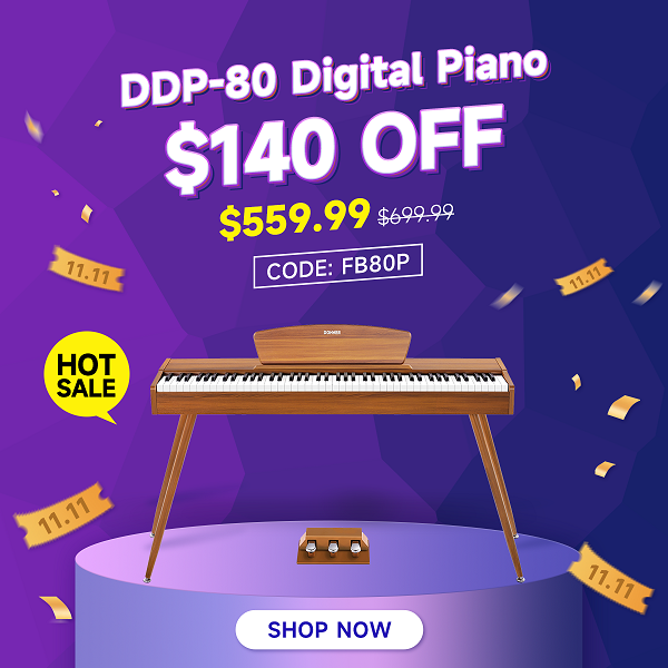 DDP-80 Wooden Style 88 Key Weighted Digital Piano with Stand & 3 Pedal