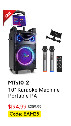 MTs10-2 10" Karaoke Machine Portable PA Trolley Speaker with Bluetooth/2 Mics