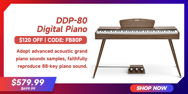 DDP-80 Wooden Style 88 Key Weighted Digital Piano with Stand & Triple Pedals