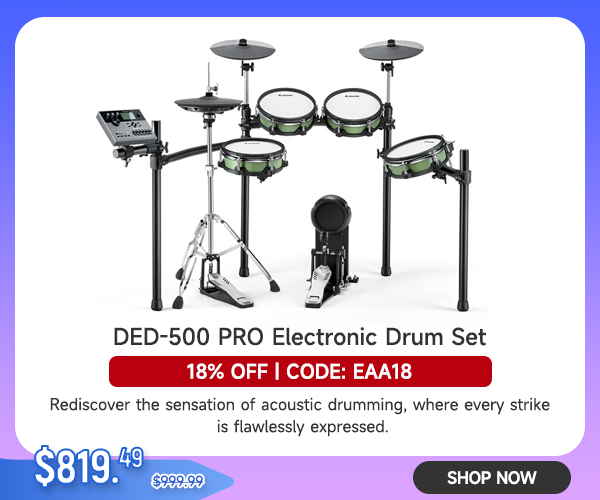 DED-500 Series Electronic Drum Set 5-Drum 3-Cymbal with Moving HiHat/Mesh Heads/Included BD Pedal for Professional