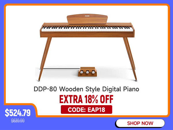 DDP-80 Wooden Style 88 Key Weighted Digital Piano with Stand & Triple Pedals