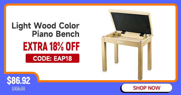 Donner Light Wood Color Piano Bench with High-Density Suede Cushion